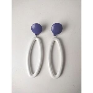 Vintage Earrings Clip On Long Hoop Chunky 80's Or 90s Funky White And Purple